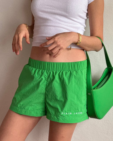Green Nylon Logo Shorts